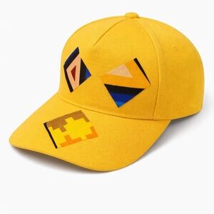 Vibrant Yellow Men's Cap with Geometric Pattern